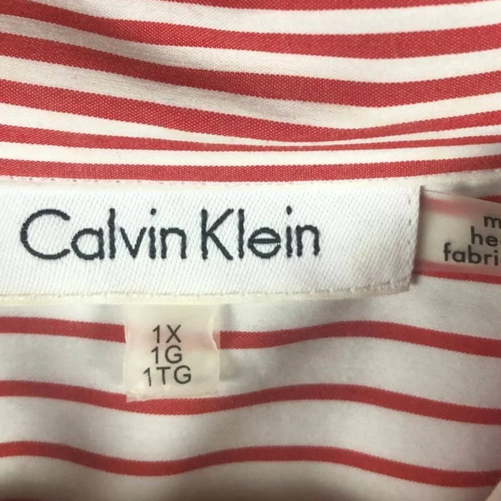 CALVIN Klein Shirt Red White Striped Colorblock Collared Trendy Size 1X Large - Picture 6 of 13